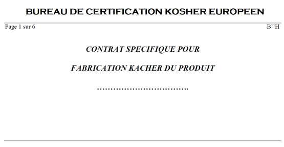 CONTRAT SPECIFIQUE POUR FABRICATION KACHER DU PRODUIT